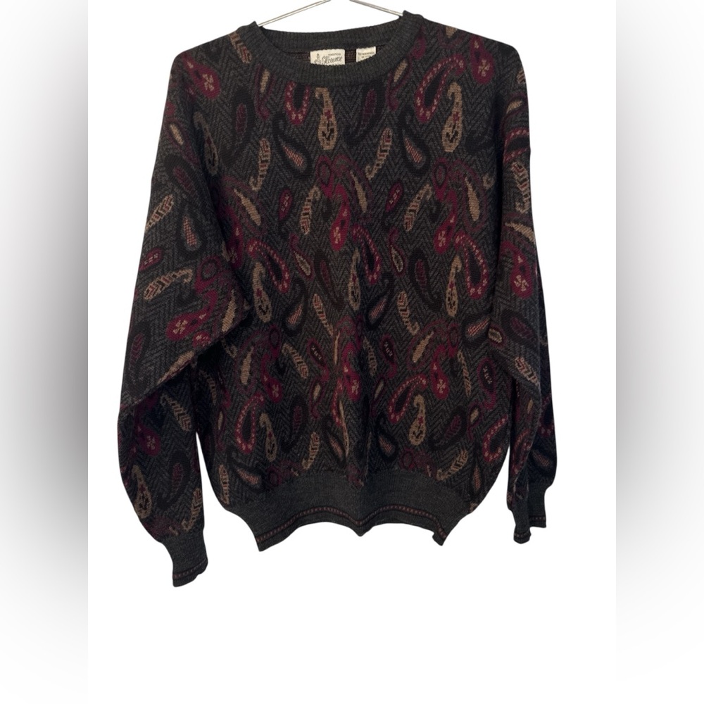 Vtg 100% Merino Wool Men's Paisley Crewneck Sweater